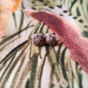 SOLD! Vintage Genuine Pave Diamond Trio Color Stud Solid 10/14/18K Earrings